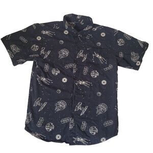 Star Wars Mens 18/20 Blue Button Up Shirt X Wing Millennium Falcon Ships